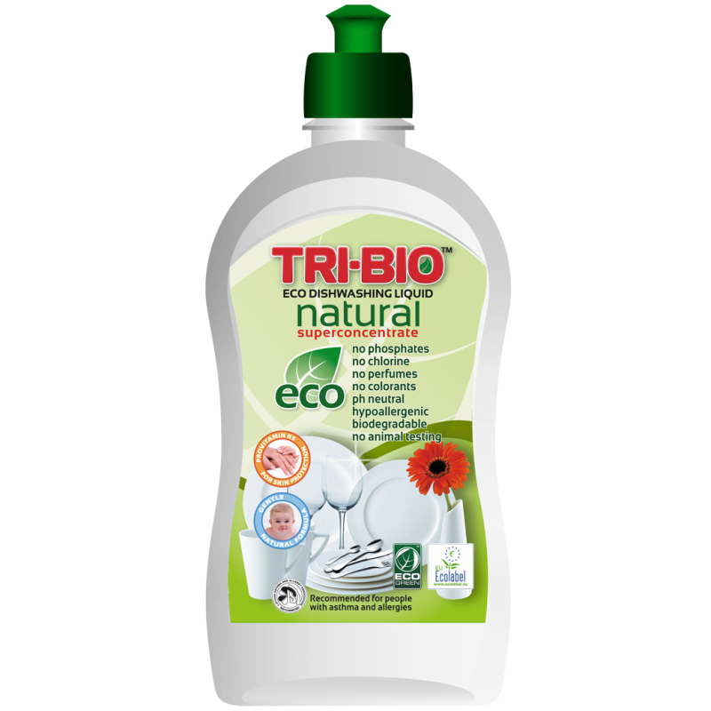 Натурален еко течен препарат за миене на съдове, пластмасова бутилка Tri-Bio