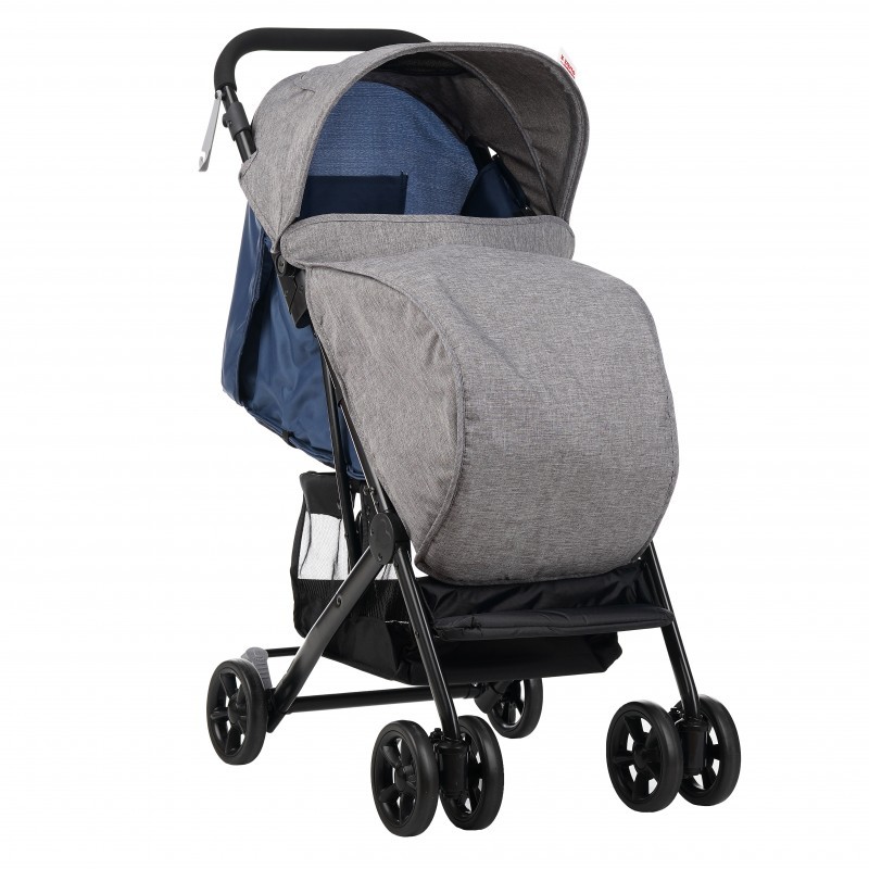 Бебешка количка Jasmin-компактна,лесно сгъваема с покривало-сива - Син