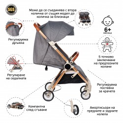 Детска количка FEEBY с швейцарска конструкция и дизайн, сива ZIZITO 27803 2