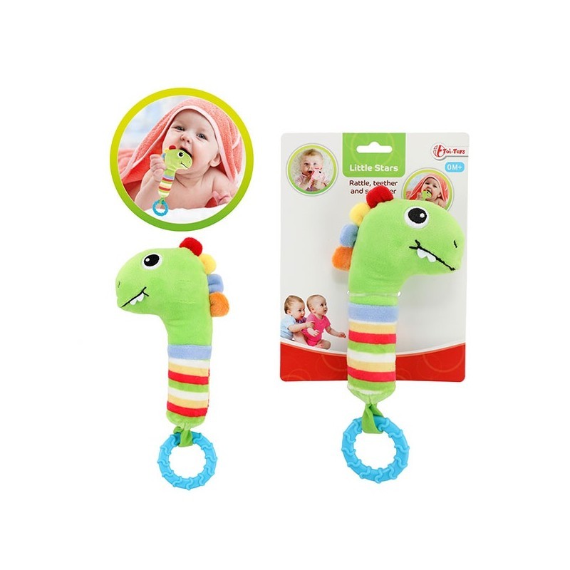 Дрънкалка динозавър с гризалка за успокояване на бебешките венци Toi-Toys