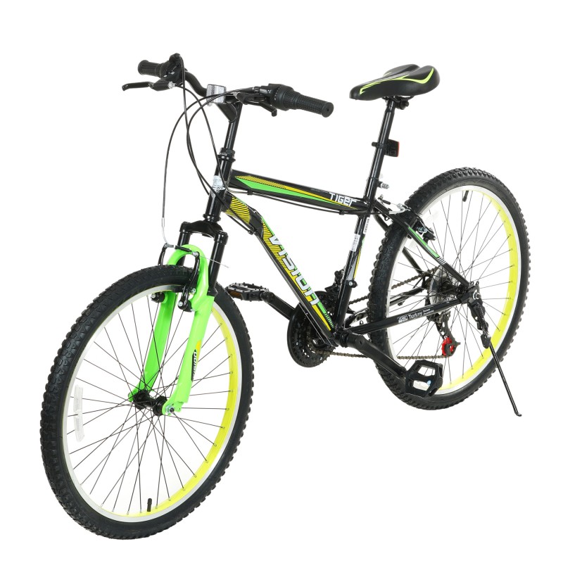 Детски велосипед VISION - TIGER 24", 21 скорости, черно-зелен - Черен с жълто