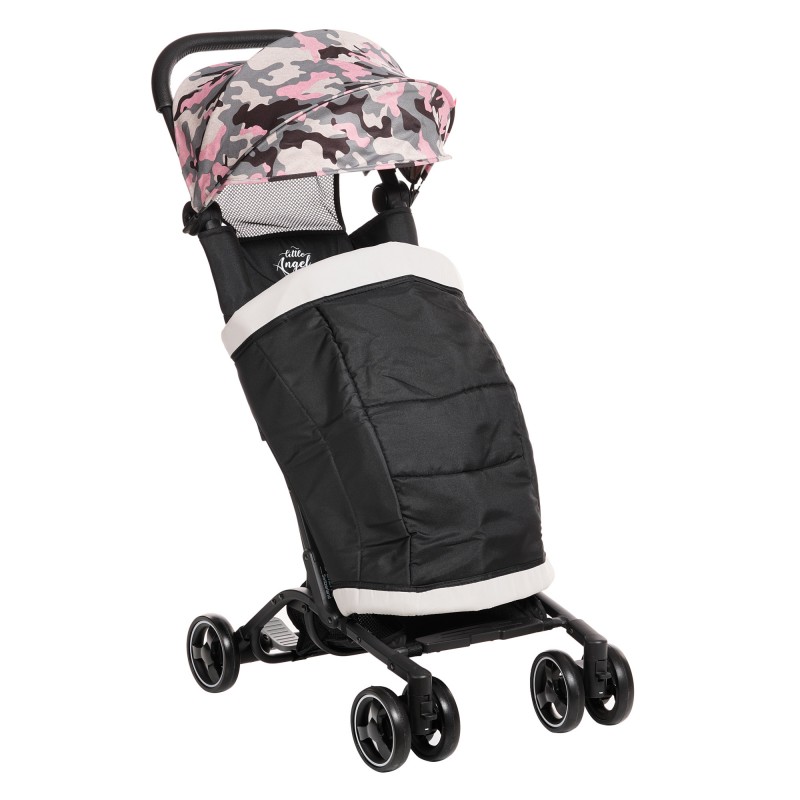 Лятна бебешка количка Luka с покривало за крачета, черна - Черен с камуфлаж