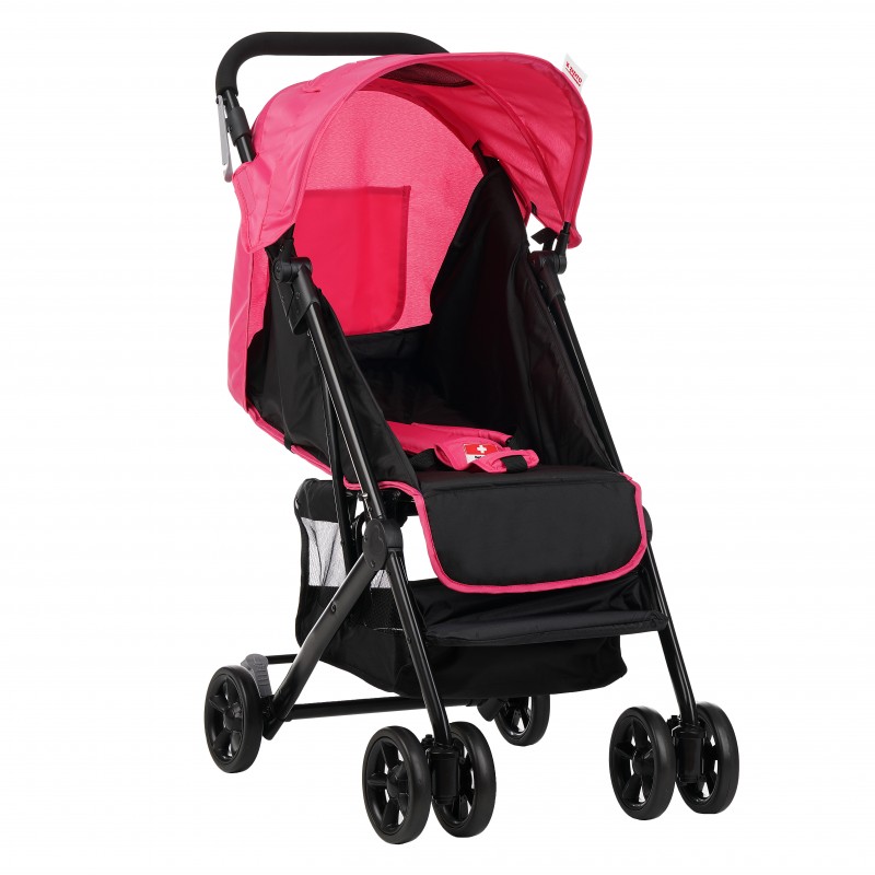 Бебешка количка Jasmin - компактна, лесно сгъваема, сива - Розов