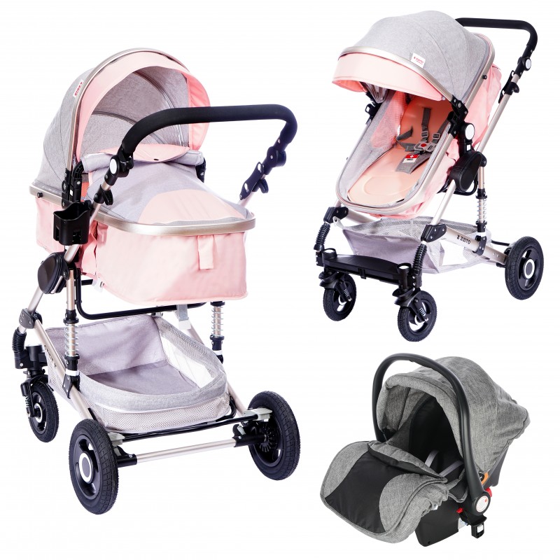 Комбинирана детска количка FONTANA 3 в 1, черна - Розов