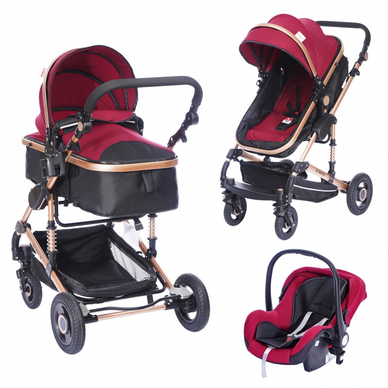 Комбинирана детска количка FONTANA 3 в 1, черна - Червен