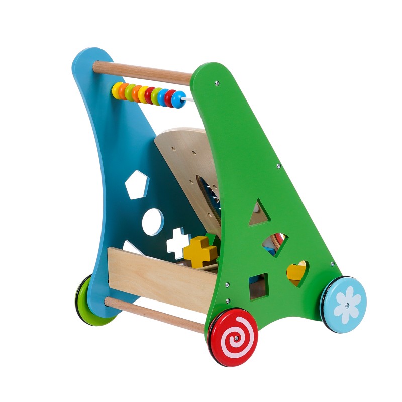 Детска дървена играчка за бутане - проходилка с активности WOODEN