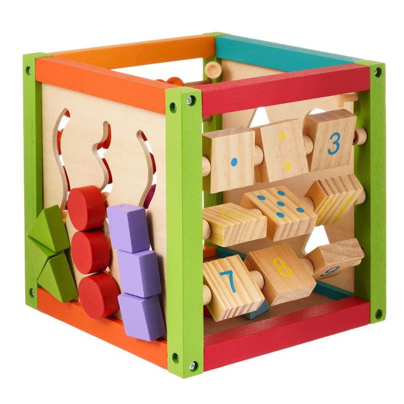 Дървен дидактически активен образователен куб WOODEN
