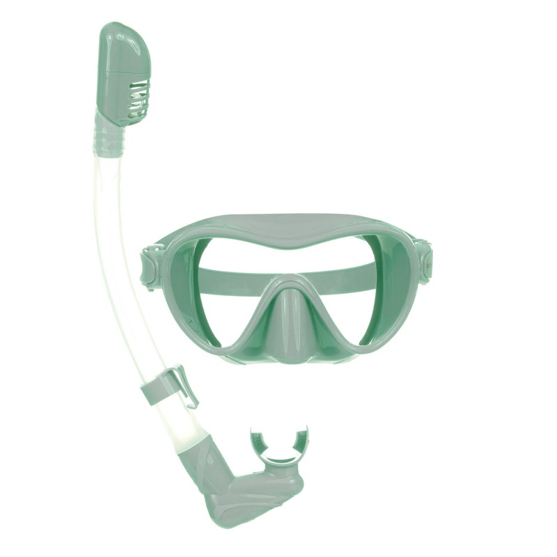 Комплект детска маска за гмуркане с шнорхел в кутия, безцветен - Зелен